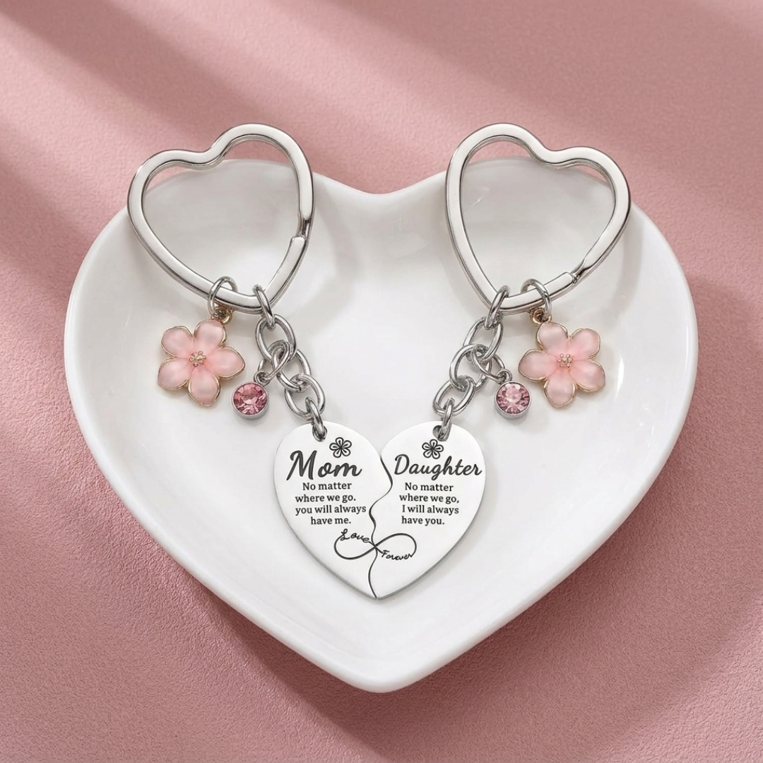 Mom & Daughter Matching Heart Keychain Set