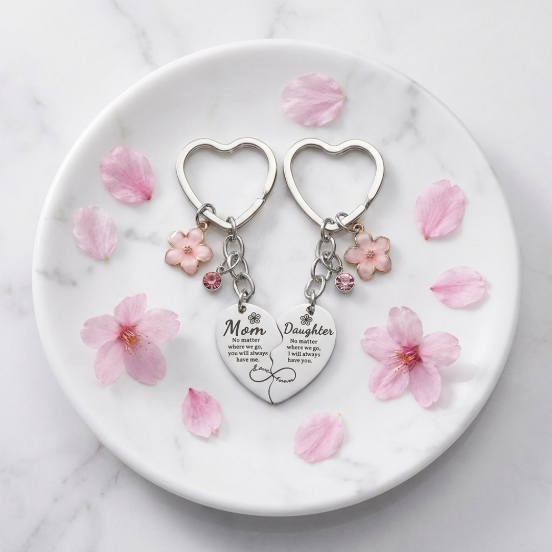 Mom & Daughter Matching Heart Keychain Set
