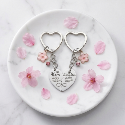 Mom & Daughter Matching Heart Keychain Set