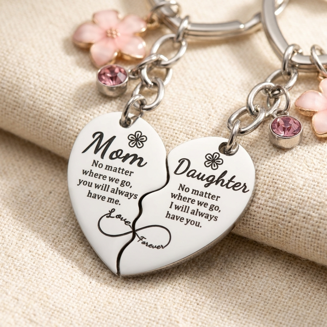 Mom & Daughter Matching Heart Keychain Set