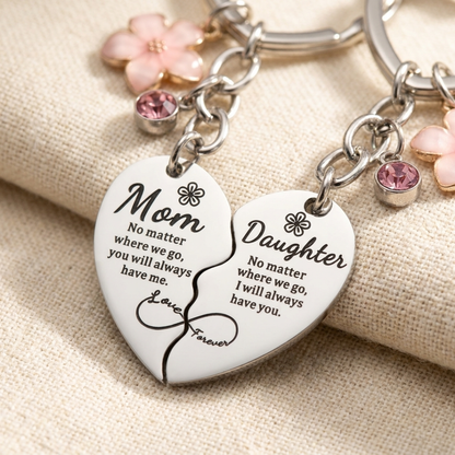 Mom & Daughter Matching Heart Keychain Set